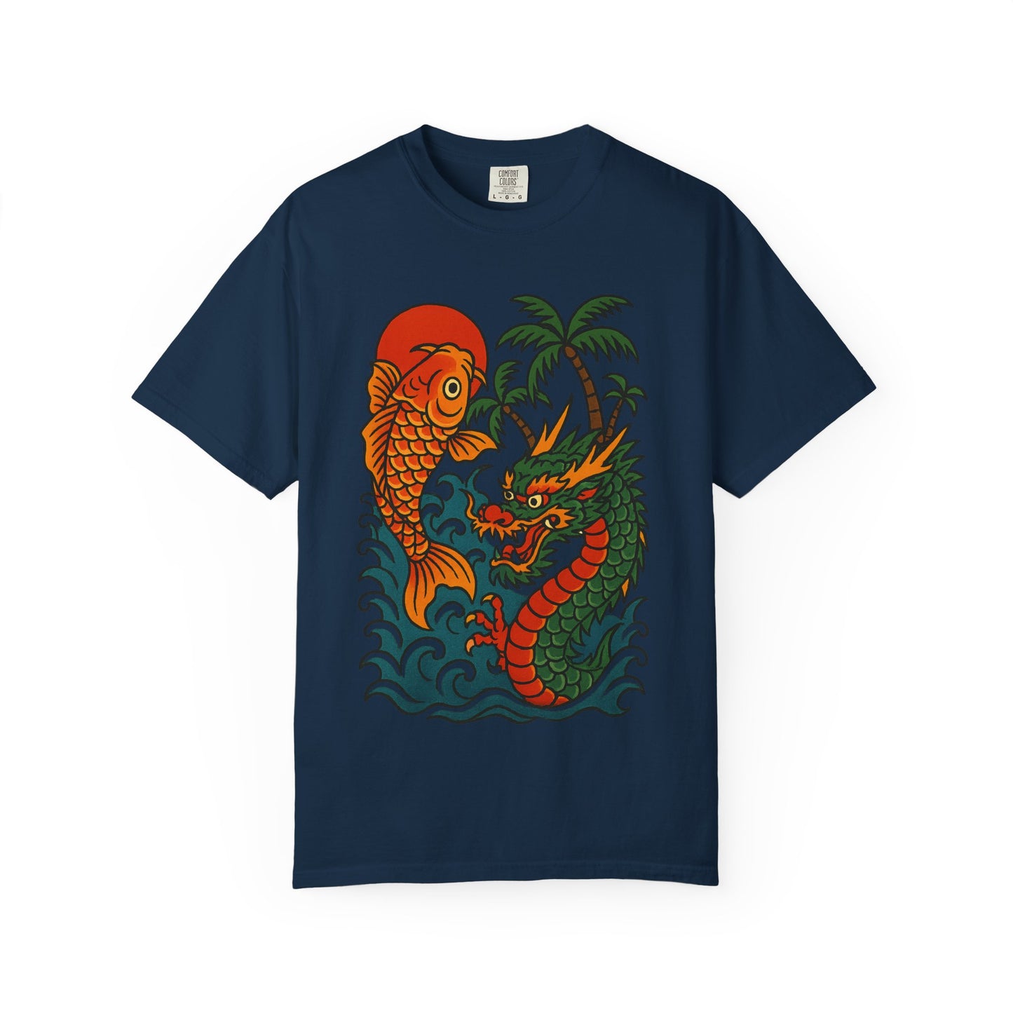 Fierce Dragon and Koi Unisex T-shirt, Vintage Graphic Tee, Beachwear, Unique Gift for Him or Her, Summer Style