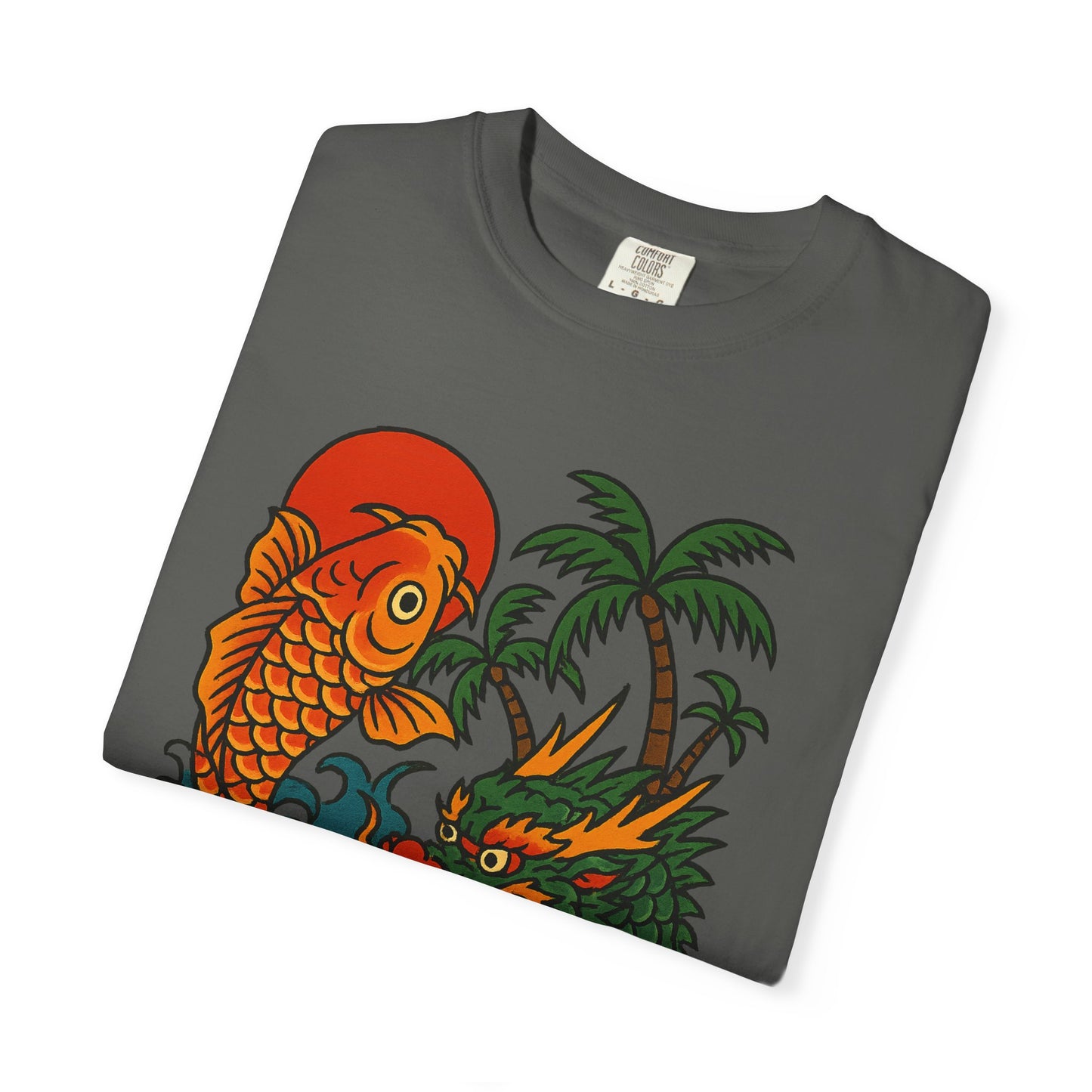 Fierce Dragon and Koi Unisex T-shirt, Vintage Graphic Tee, Beachwear, Unique Gift for Him or Her, Summer Style