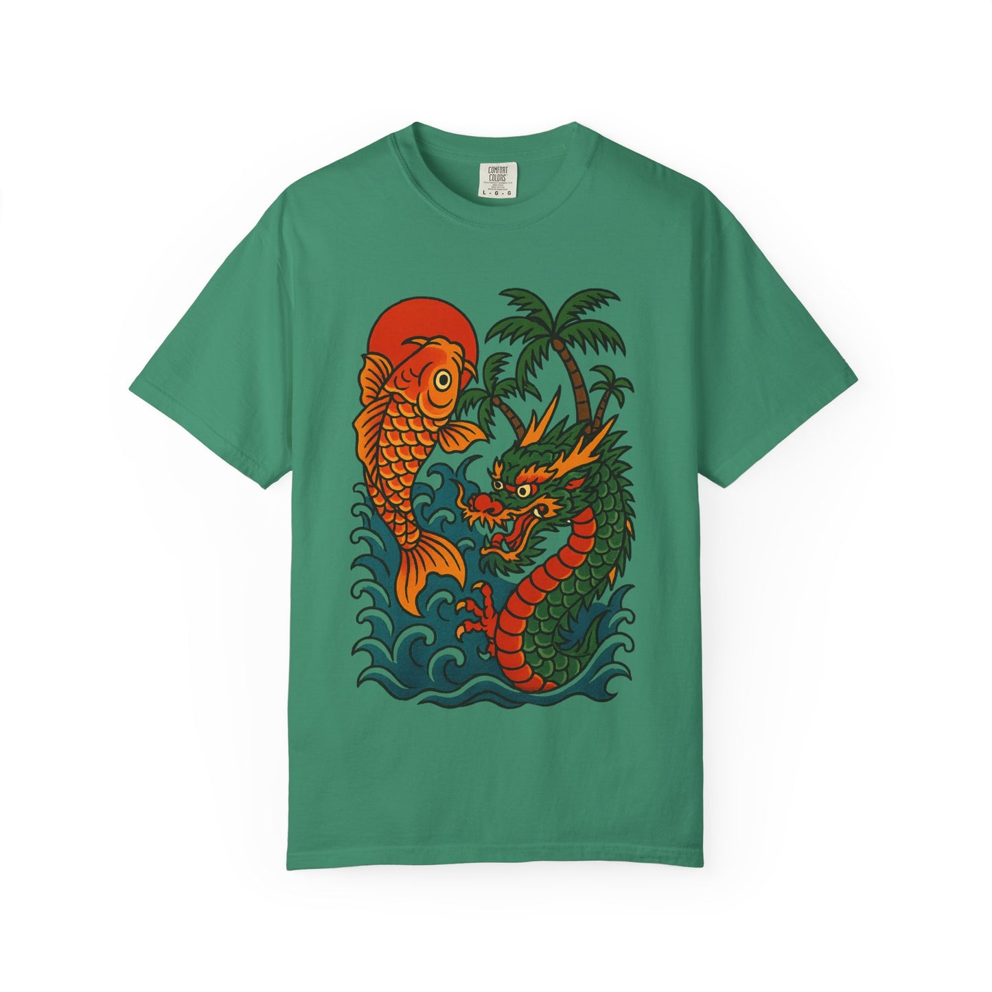 Fierce Dragon and Koi Unisex T-shirt, Vintage Graphic Tee, Beachwear, Unique Gift for Him or Her, Summer Style
