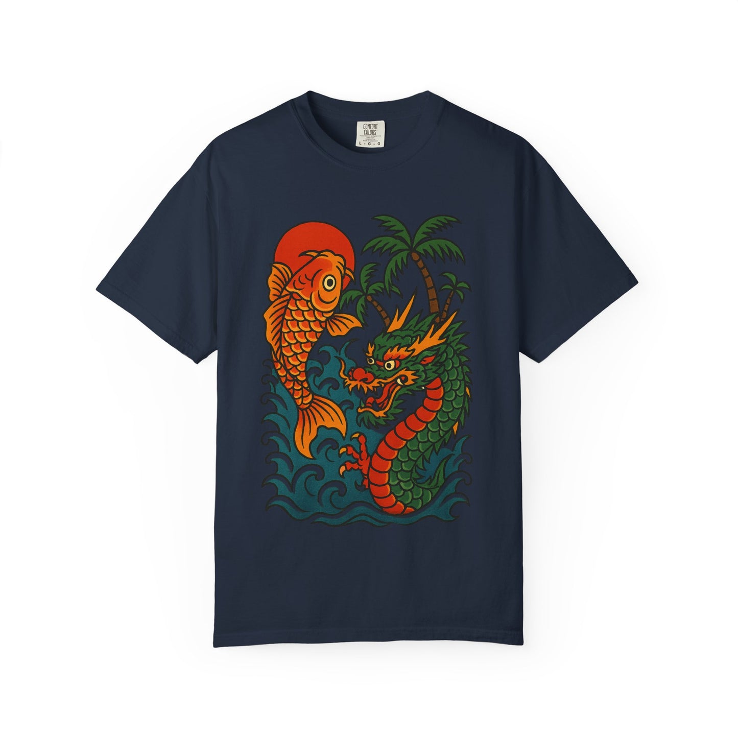 Fierce Dragon and Koi Unisex T-shirt, Vintage Graphic Tee, Beachwear, Unique Gift for Him or Her, Summer Style