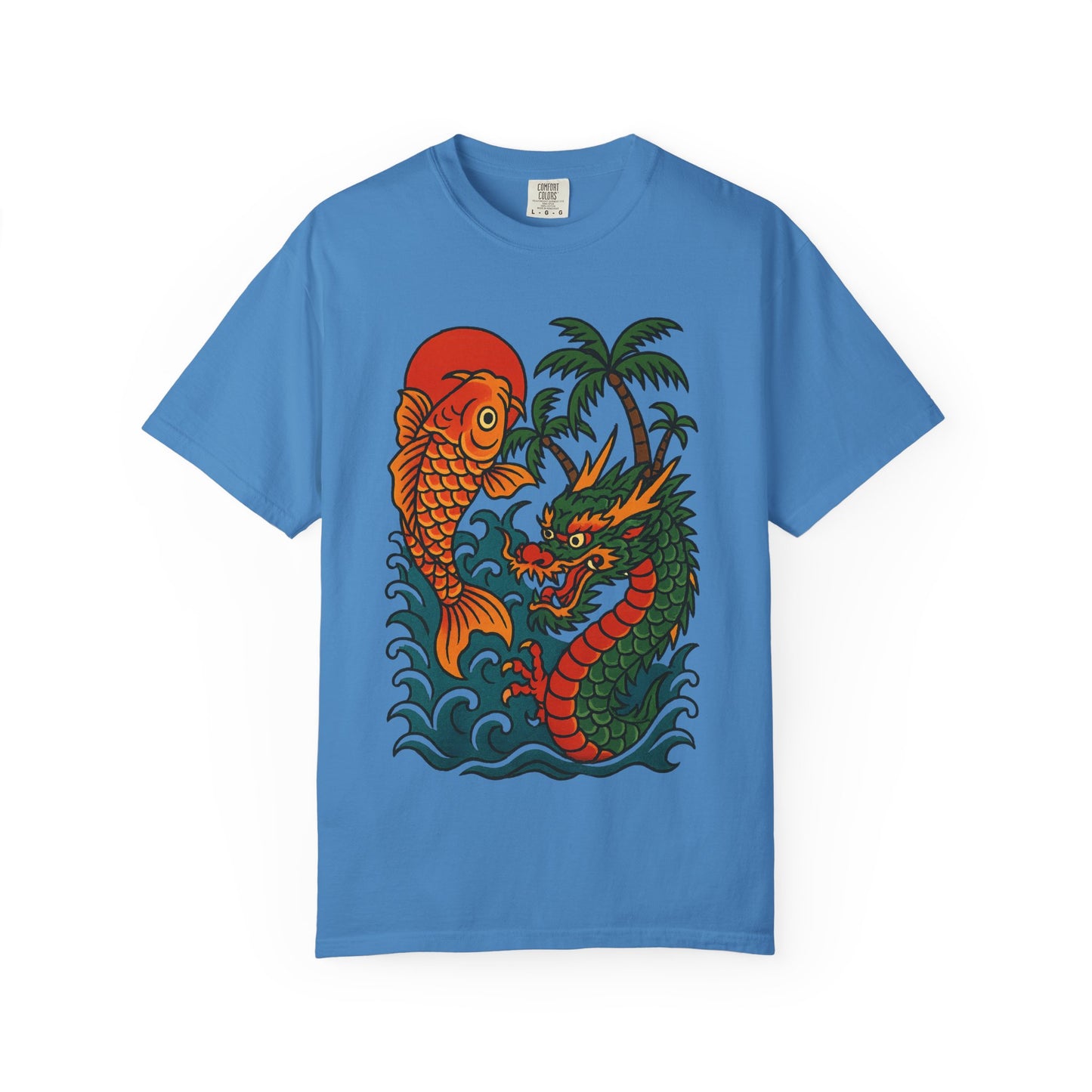 Fierce Dragon and Koi Unisex T-shirt, Vintage Graphic Tee, Beachwear, Unique Gift for Him or Her, Summer Style