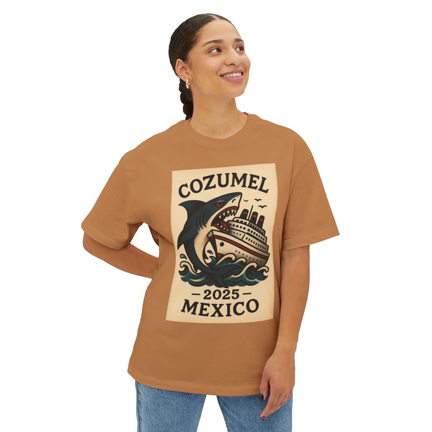 Oversized Tee - Shark Eating Cruise Line Cozumel Mexico by Alex Rock