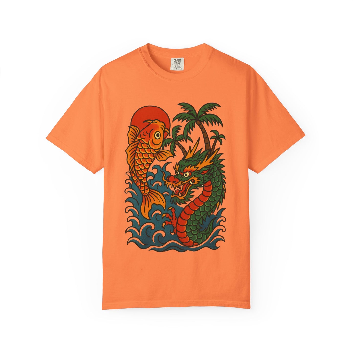 Fierce Dragon and Koi Unisex T-shirt, Vintage Graphic Tee, Beachwear, Unique Gift for Him or Her, Summer Style