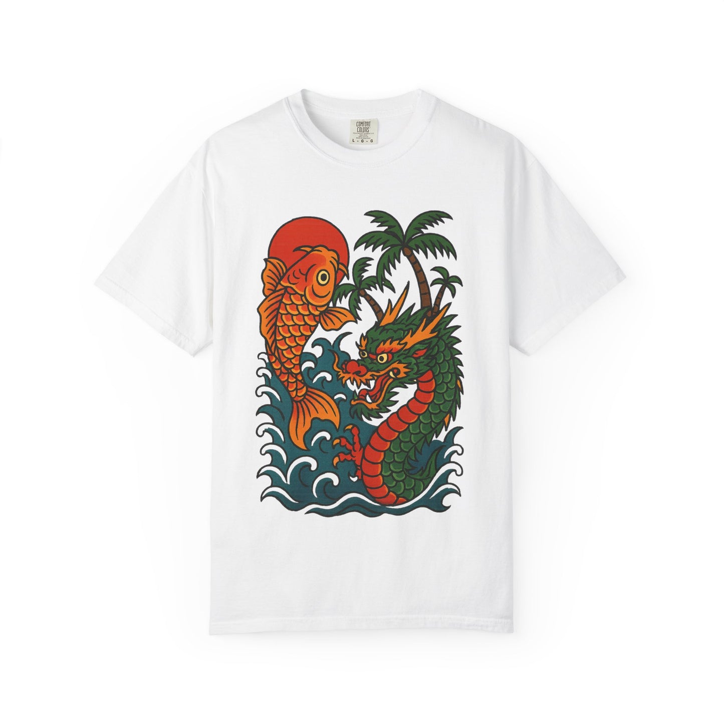 Fierce Dragon and Koi Unisex T-shirt, Vintage Graphic Tee, Beachwear, Unique Gift for Him or Her, Summer Style