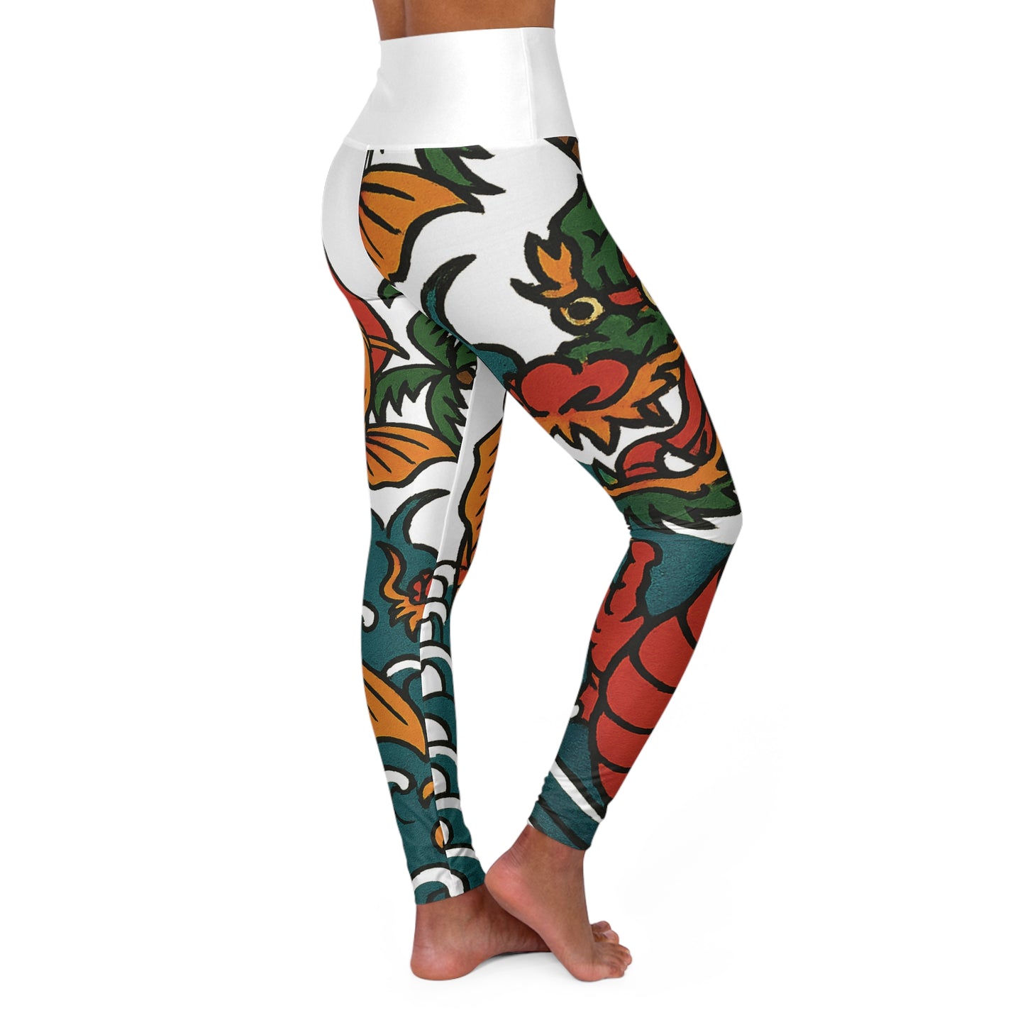 Colorful Dragon Print High Waisted Yoga Leggings – Stylish Activewear for Yoga & Fitness Lovers