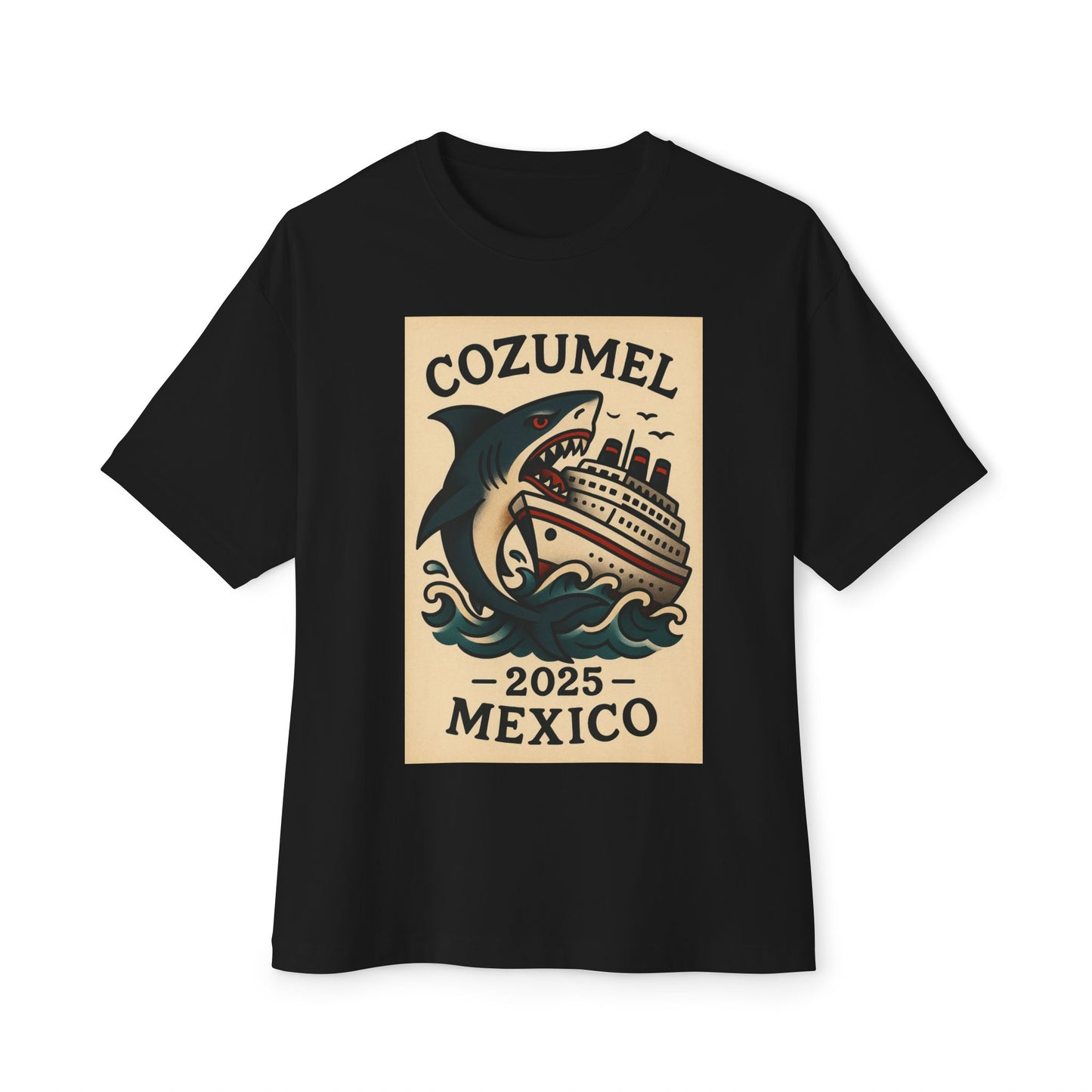 Oversized Tee - Shark Eating Cruise Line Cozumel Mexico by Alex Rock