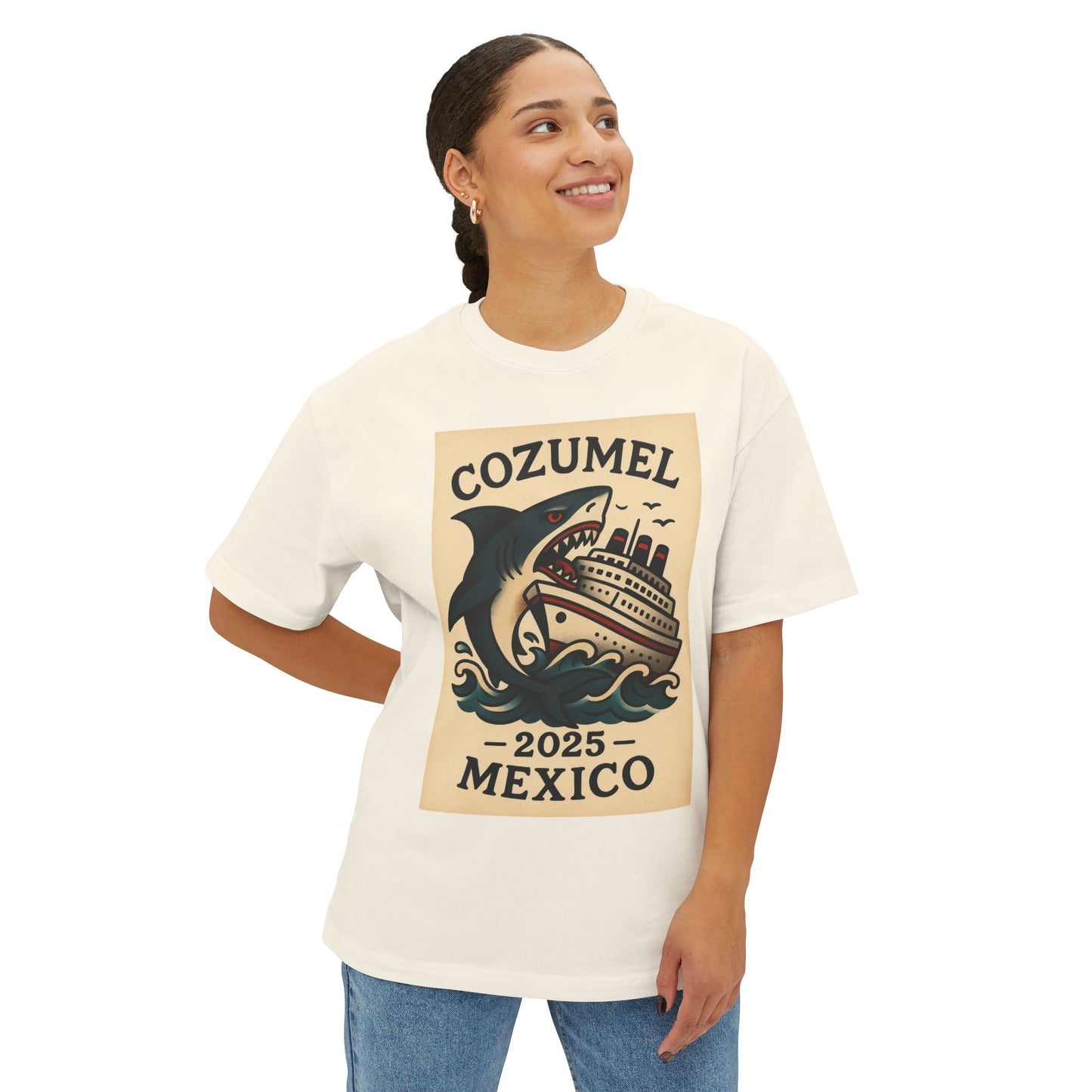 Oversized Tee - Shark Eating Cruise Line Cozumel Mexico by Alex Rock