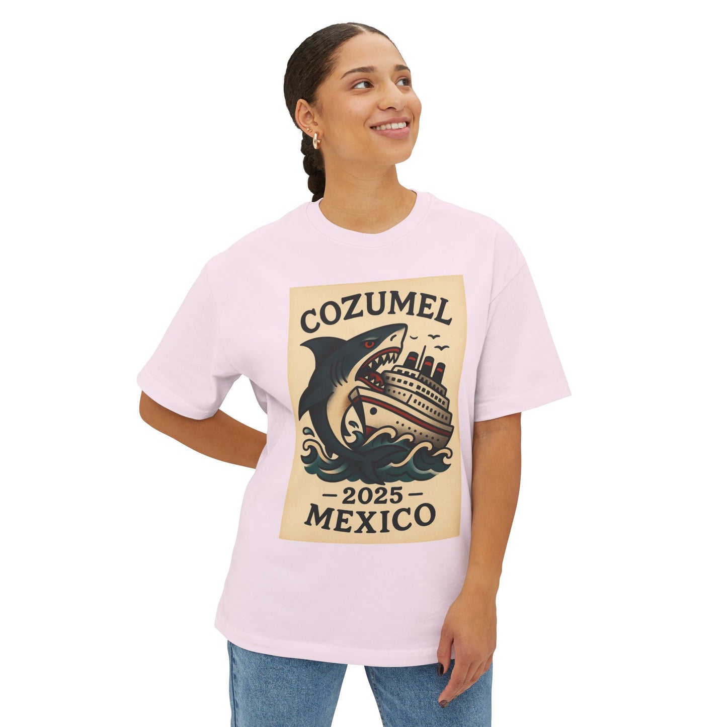 Oversized Tee - Shark Eating Cruise Line Cozumel Mexico by Alex Rock