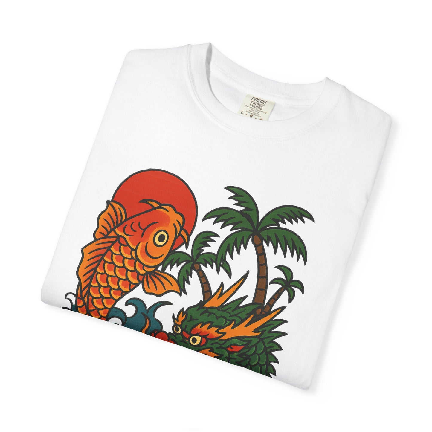 Fierce Dragon and Koi Unisex T-shirt, Vintage Graphic Tee, Beachwear, Unique Gift for Him or Her, Summer Style