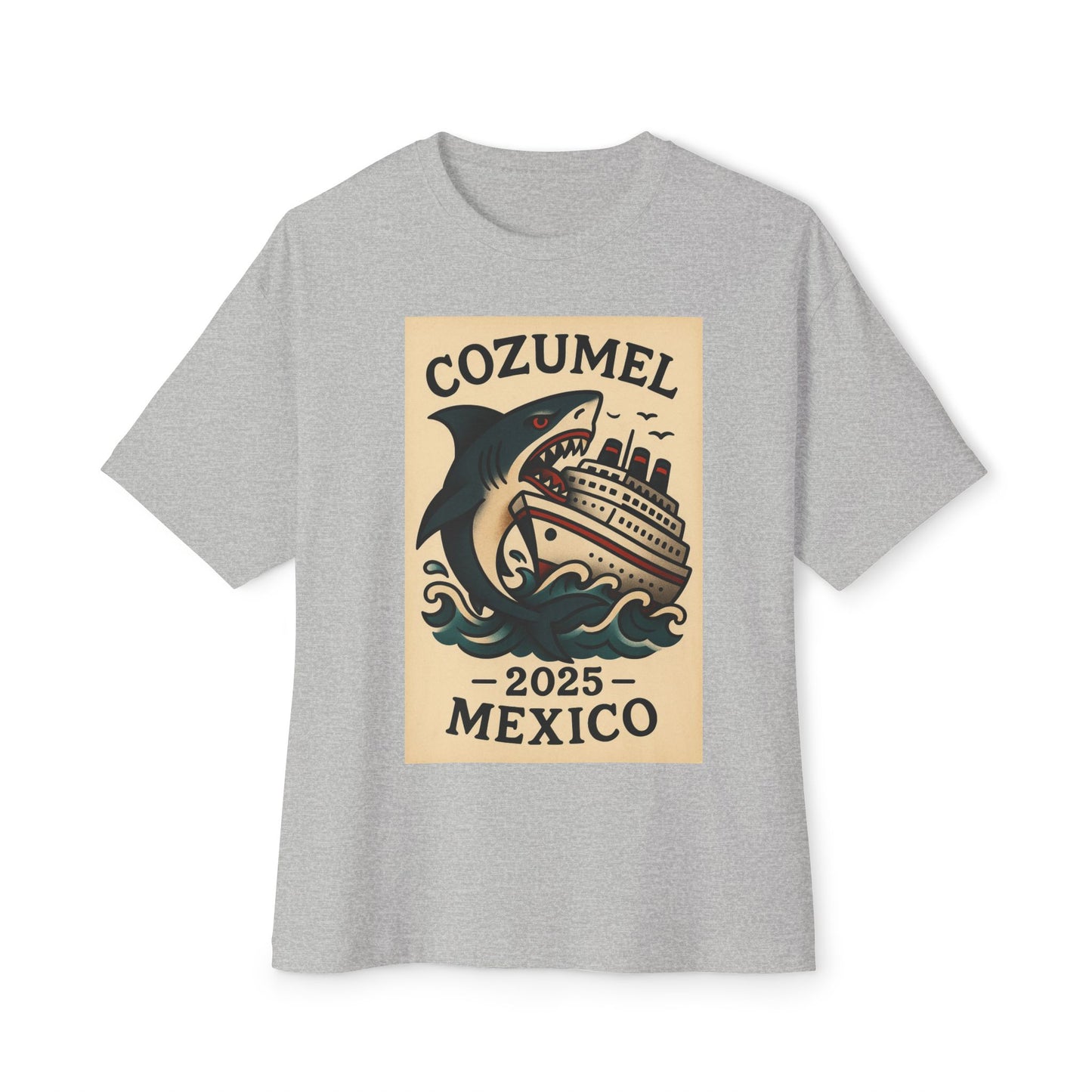 Oversized Tee - Shark Eating Cruise Line Cozumel Mexico by Alex Rock