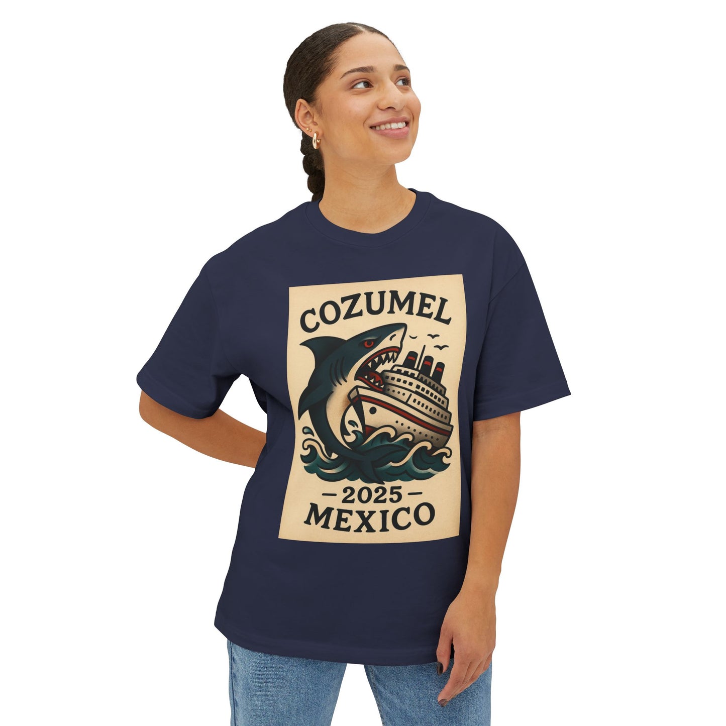 Oversized Tee - Shark Eating Cruise Line Cozumel Mexico by Alex Rock