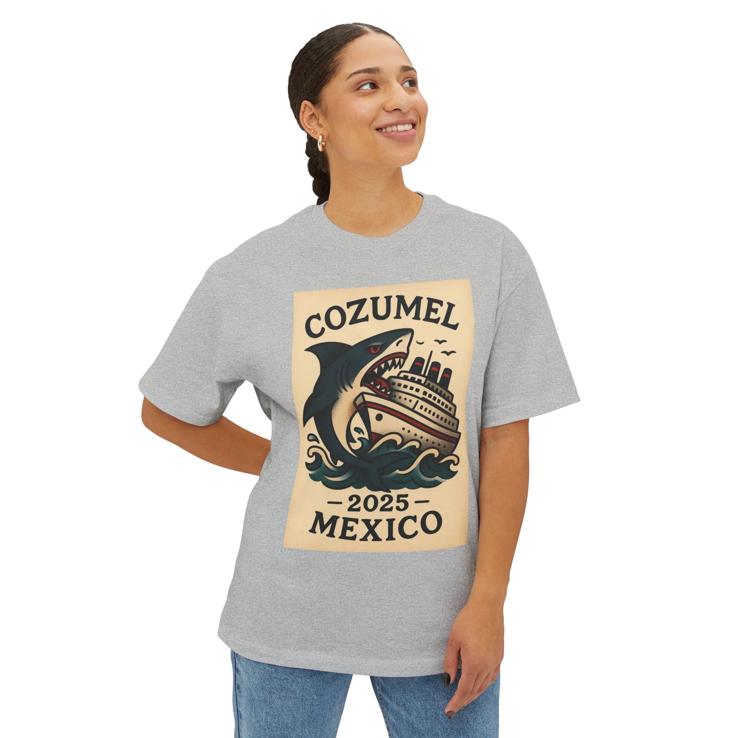 Oversized Tee - Shark Eating Cruise Line Cozumel Mexico by Alex Rock