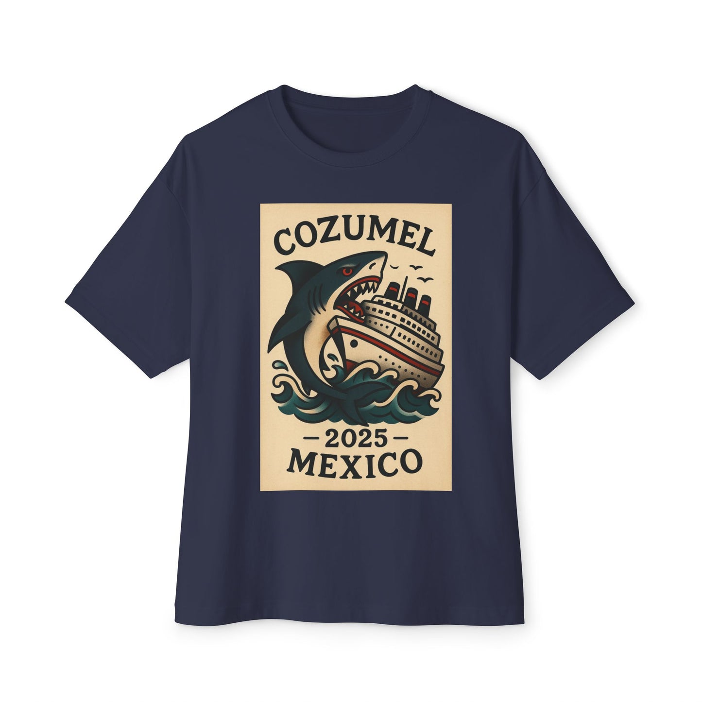 Oversized Tee - Shark Eating Cruise Line Cozumel Mexico by Alex Rock