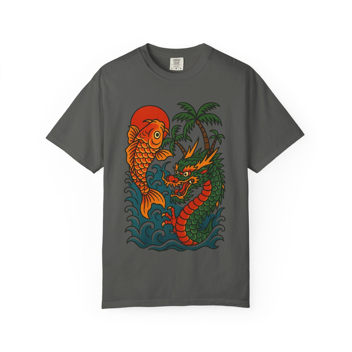 Fierce Dragon and Koi Unisex T-shirt, Vintage Graphic Tee, Beachwear, Unique Gift for Him or Her, Summer Style