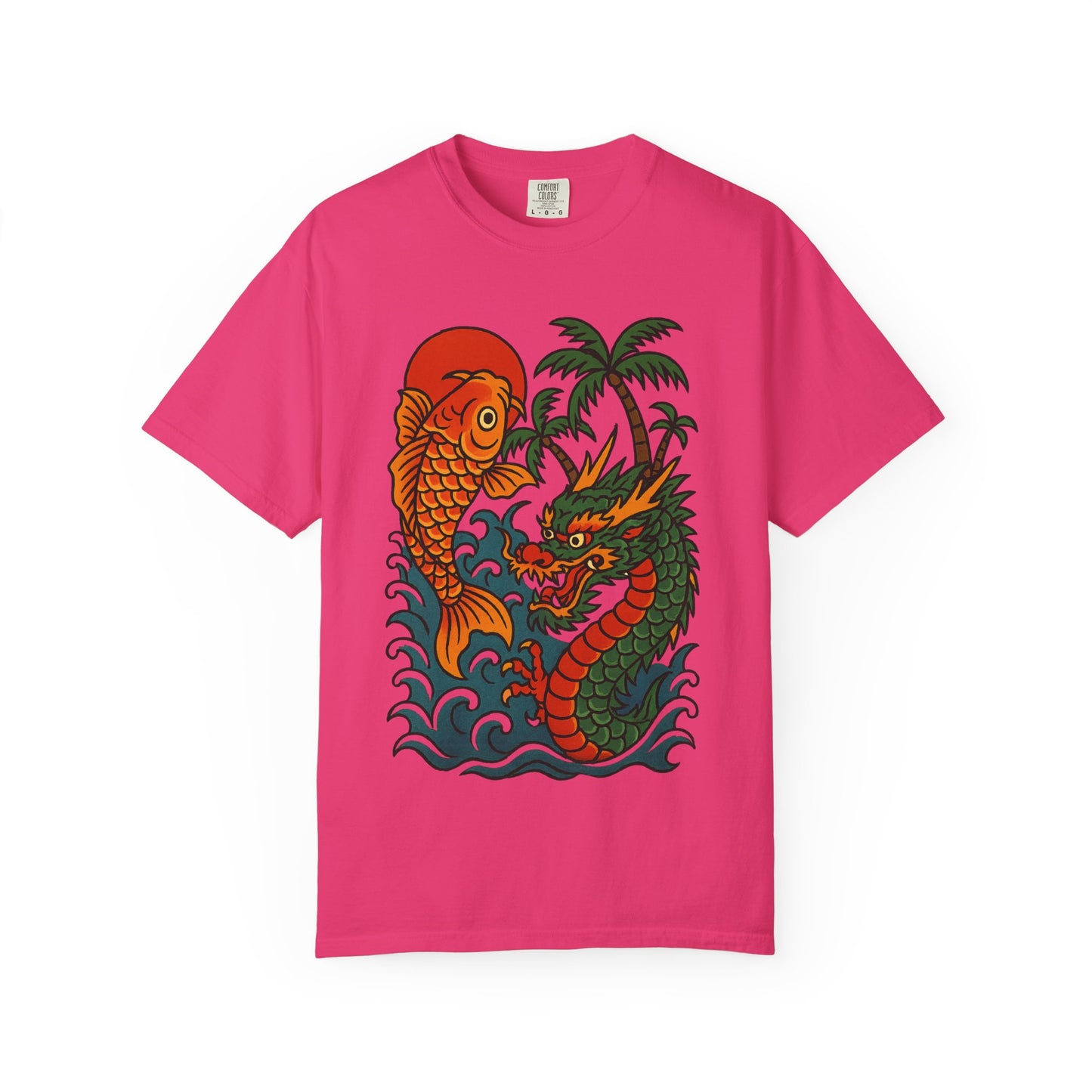 Fierce Dragon and Koi Unisex T-shirt, Vintage Graphic Tee, Beachwear, Unique Gift for Him or Her, Summer Style