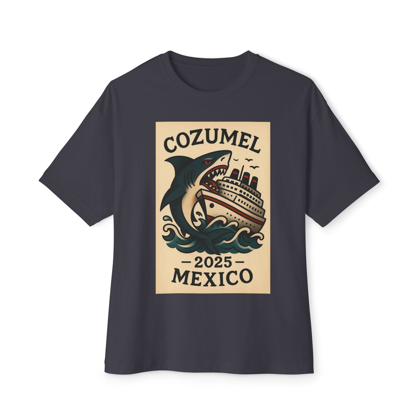 Oversized Tee - Shark Eating Cruise Line Cozumel Mexico by Alex Rock
