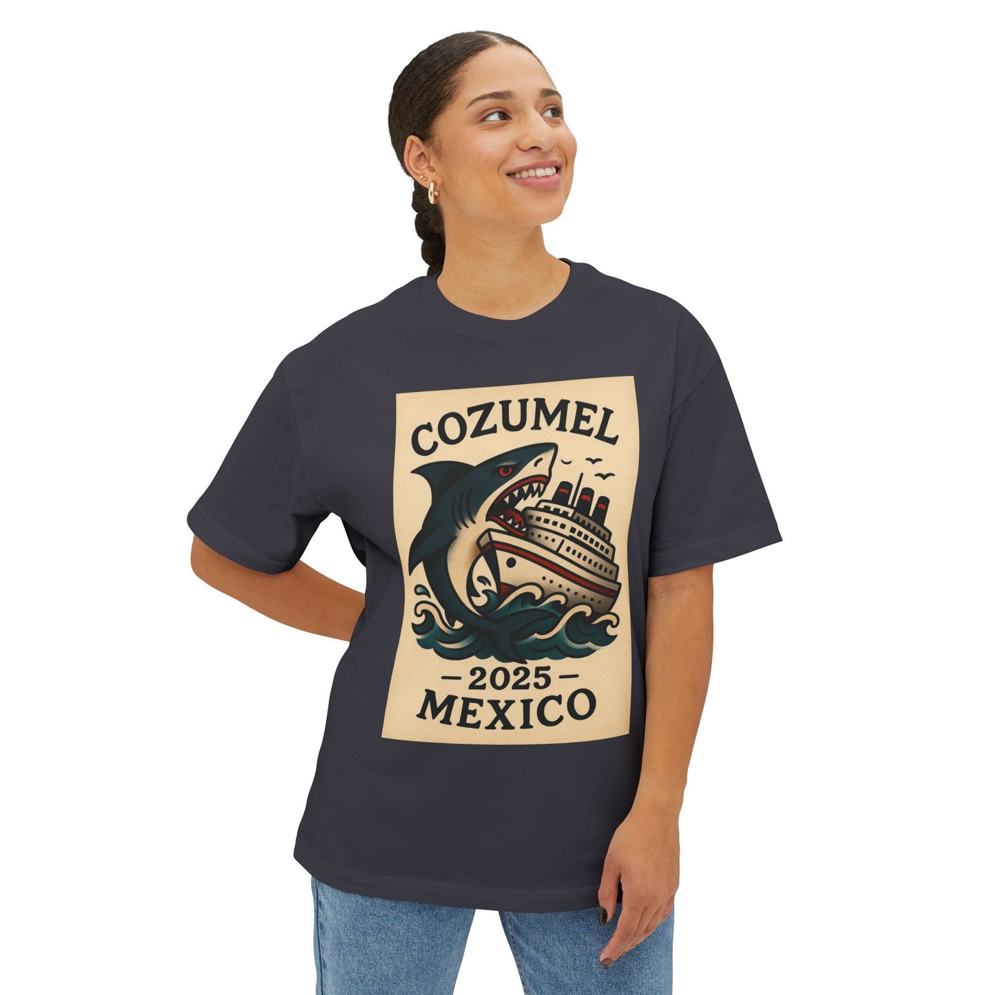 Oversized Tee - Shark Eating Cruise Line Cozumel Mexico by Alex Rock