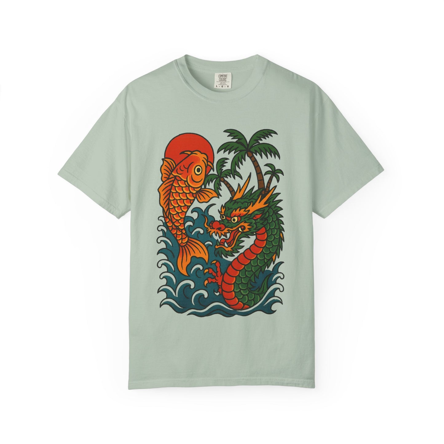 Fierce Dragon and Koi Unisex T-shirt, Vintage Graphic Tee, Beachwear, Unique Gift for Him or Her, Summer Style