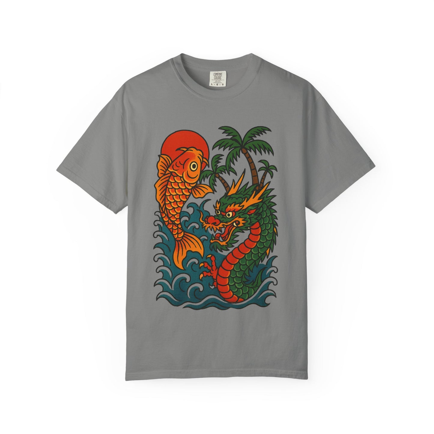 Fierce Dragon and Koi Unisex T-shirt, Vintage Graphic Tee, Beachwear, Unique Gift for Him or Her, Summer Style