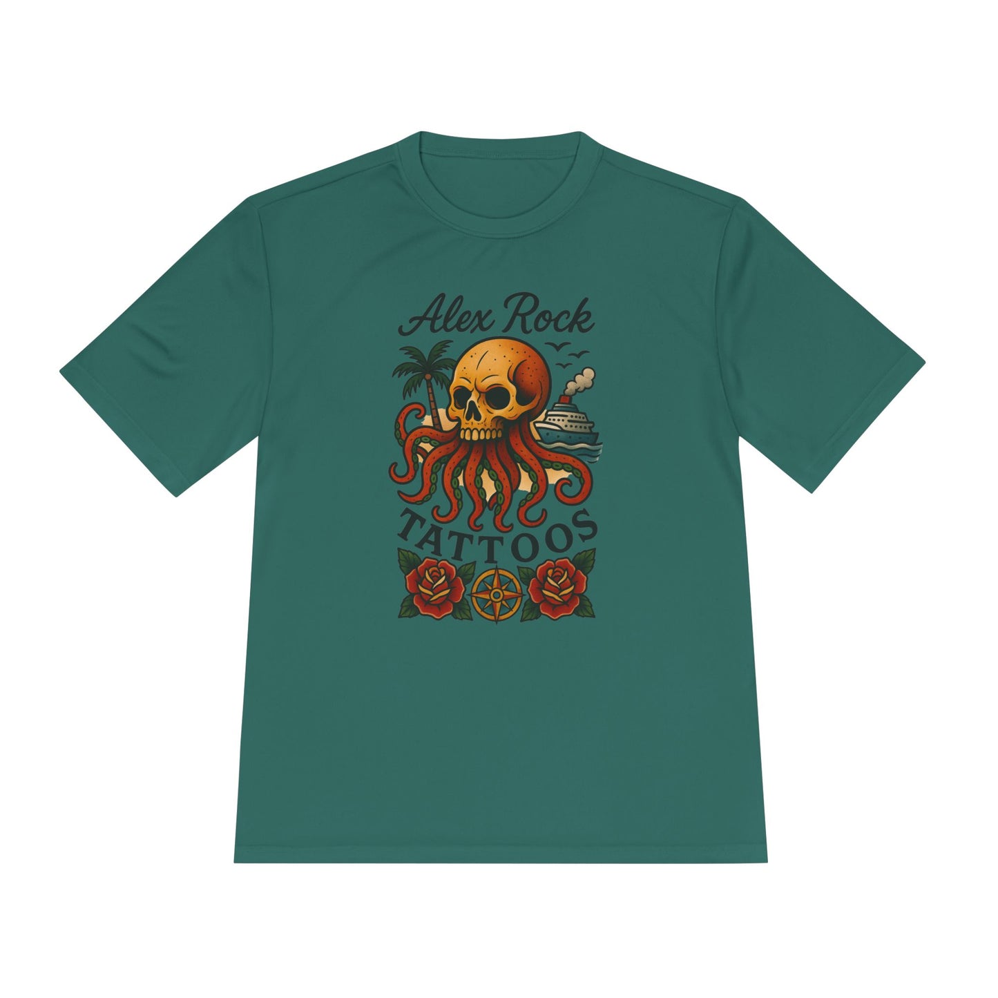 T-Shirt - Alex Rock Tattoo Design Kraqken with a Skull Moisture Wicking Unisex Tee