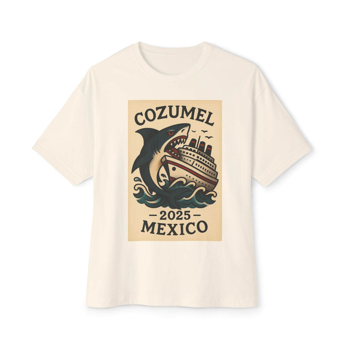 Oversized Tee - Shark Eating Cruise Line Cozumel Mexico by Alex Rock