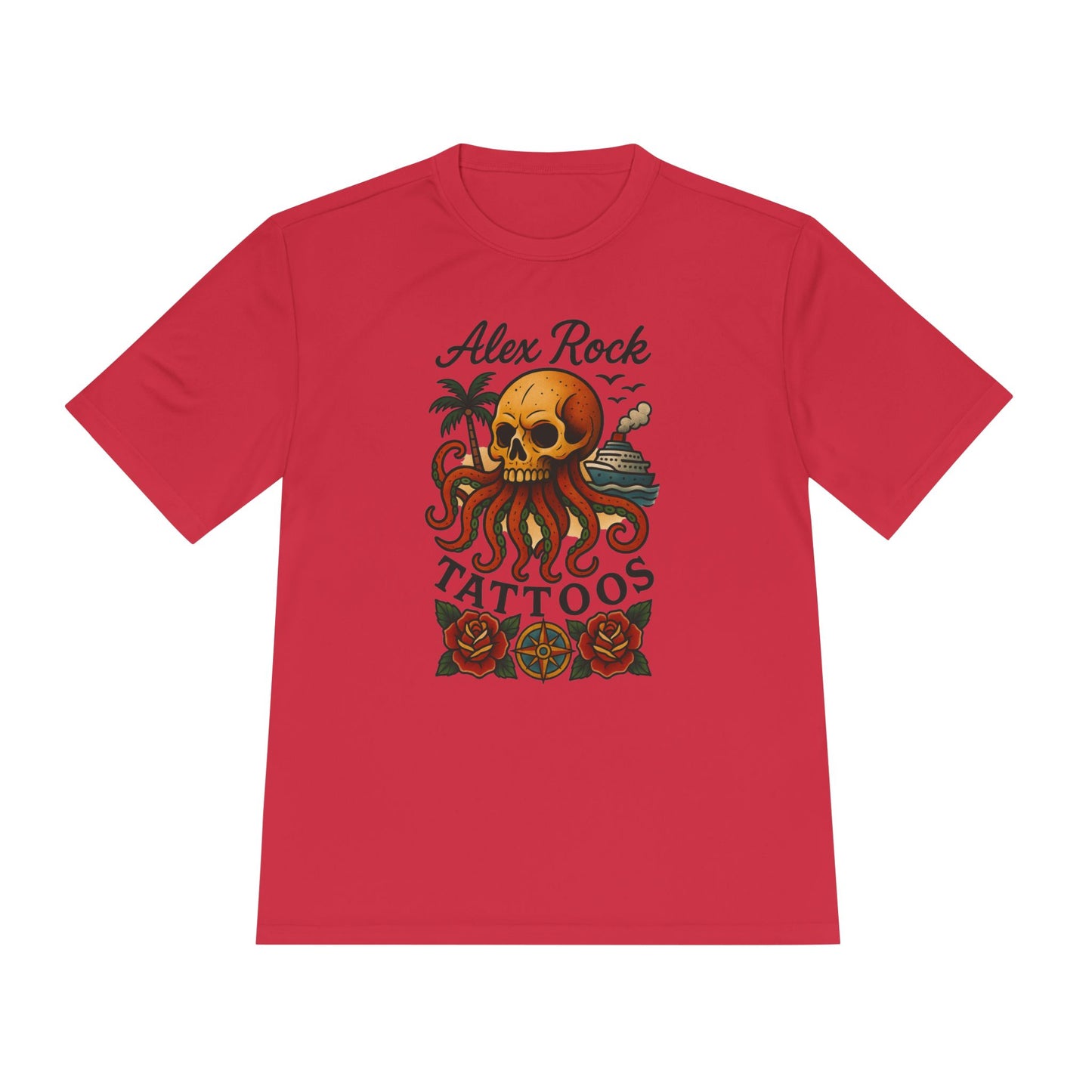 T-Shirt - Alex Rock Tattoo Design Kraqken with a Skull Moisture Wicking Unisex Tee