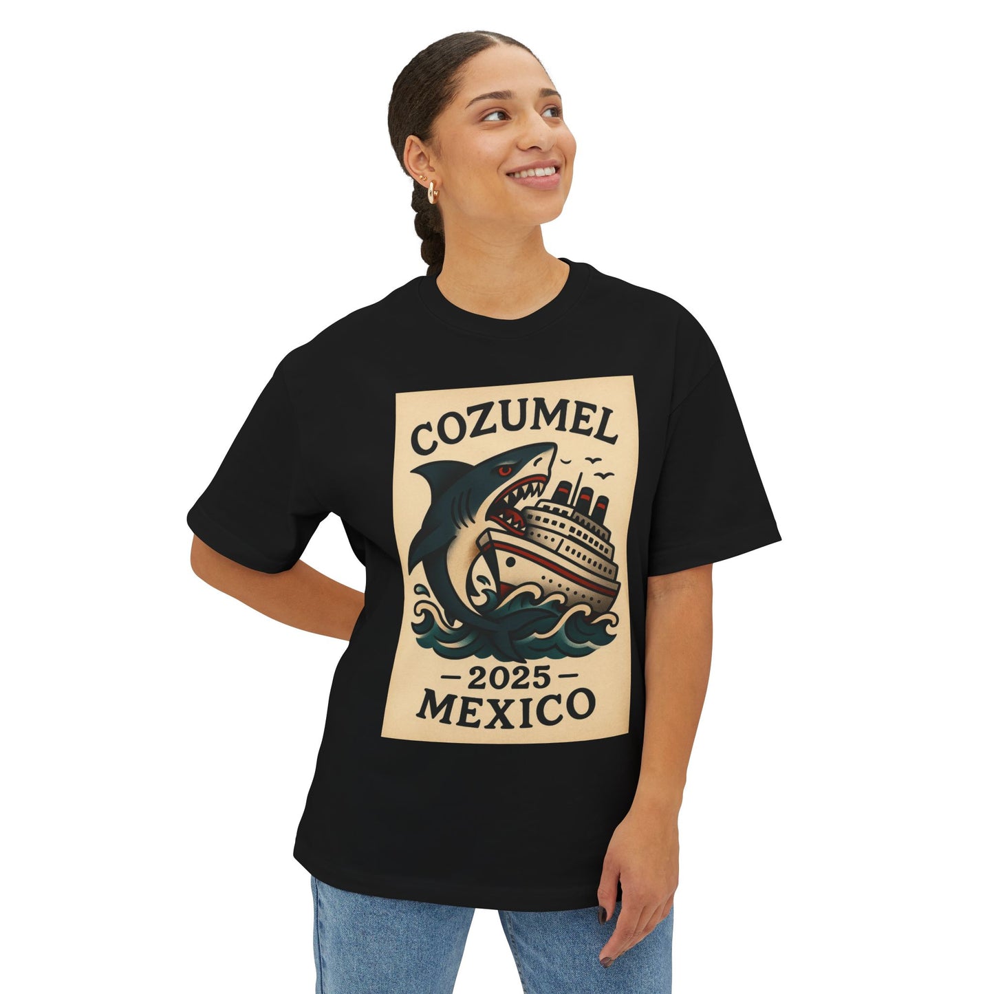 Oversized Tee - Shark Eating Cruise Line Cozumel Mexico by Alex Rock