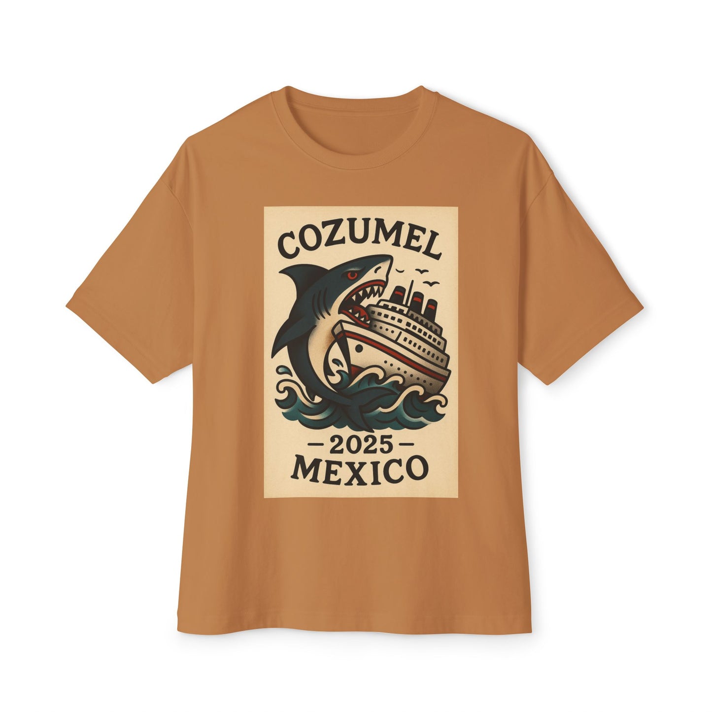 Oversized Tee - Shark Eating Cruise Line Cozumel Mexico by Alex Rock