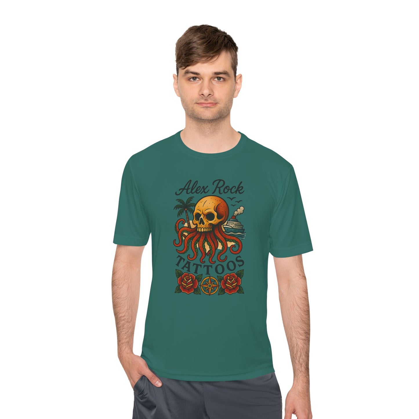 T-Shirt - Alex Rock Tattoo Design Kraqken with a Skull Moisture Wicking Unisex Tee