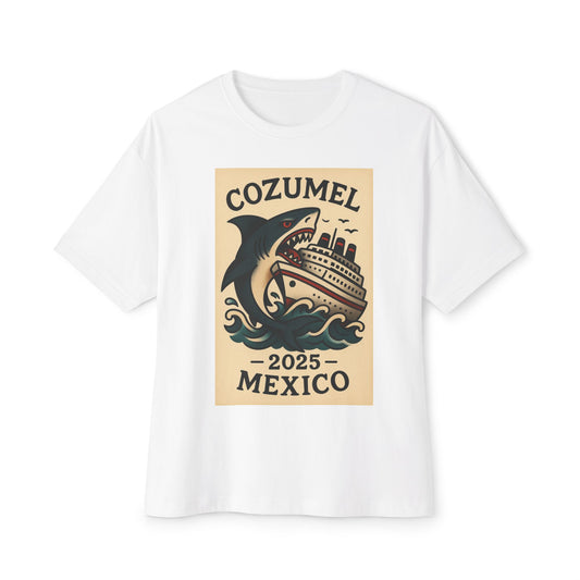 Oversized Tee - Shark Eating Cruise Line Cozumel Mexico by Alex Rock