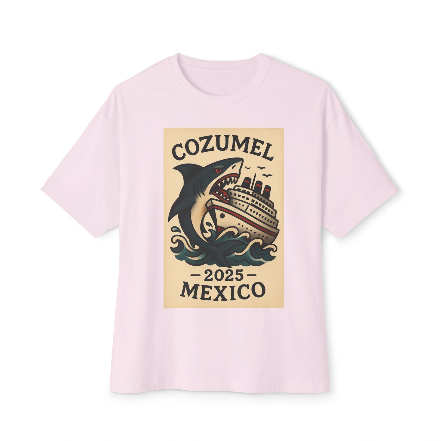 Oversized Tee - Shark Eating Cruise Line Cozumel Mexico by Alex Rock